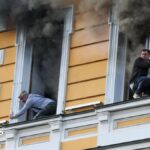 People escape historic Kyiv building hit by Russian drone