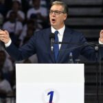 Thousands pack arena in Belgrade as Serbia’s leader Vucic launches prime minister bid