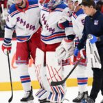 Rangers goalie Igor Shesterkin helped off ice with leg injury after awkward fall against Capitals