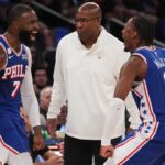 76ers win opening game with LeBron James and Jaylen Brown, beating NBA champion Knicks 106-100
